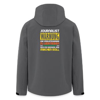 Warning Saying Investigative Reporter - Men’s Recycled Softshell Jacket by Stanley/Stella - black - Back - AI Model Male 185 light (185cm)