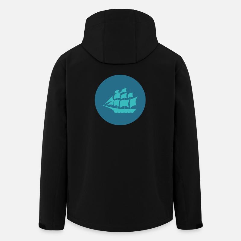 Nautic Design Bleu Bateau Silhouette Cercle - Veste softshell homme en polyester recyclé Stanley/Stella - noir
