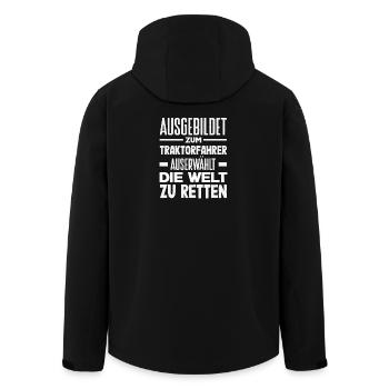 Ausgebildet zum Traktorfahren Welt retten - Recycelte Männer Softshell-Jacke von Stanley/Stella - Schwarz - Hinten - AI Model Male 185 light (185cm)