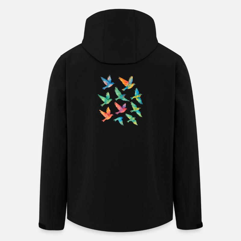 Bunter Vogelschwarm in Aquarell - Recycelte Männer Softshell-Jacke von Stanley/Stella - Schwarz