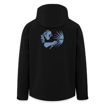 Minimalistischer Schweißer Silhouette Industrie - Recycelte Männer Softshell-Jacke von Stanley/Stella - Schwarz - Hinten - AI Model Male 185 light (185cm)