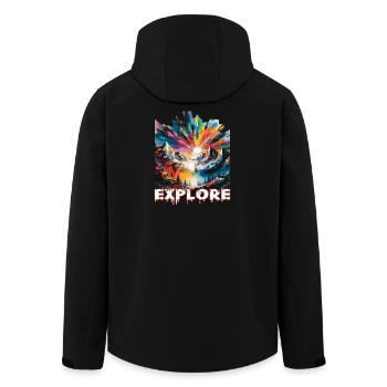Farbintensive Landschaft mit 'Explore' Aufdruck - Recycelte Männer Softshell-Jacke von Stanley/Stella - Schwarz - Hinten - AI Model Male 185 light (185cm)