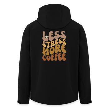 Less Stress More Coffee - Men’s Recycled Softshell Jacket by Stanley/Stella - black - Back - AI Model Male 185 light (185cm)