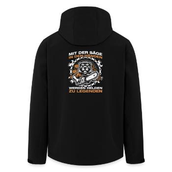 Making wood with the saw Chainsaw lumberjack - Men’s Recycled Softshell Jacket by Stanley/Stella - black - Back - AI Model Male 185 light (185cm)
