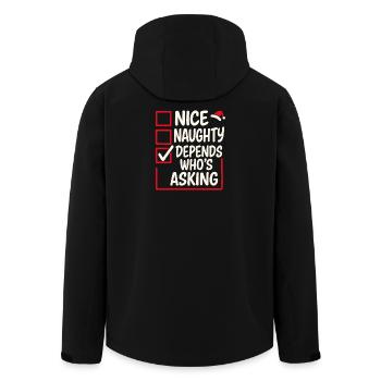 Naughty Nice Depends Who's Asking Christmas Xmas - Men’s Recycled Softshell Jacket by Stanley/Stella - black - Back - AI Model Male 185 light (185cm)