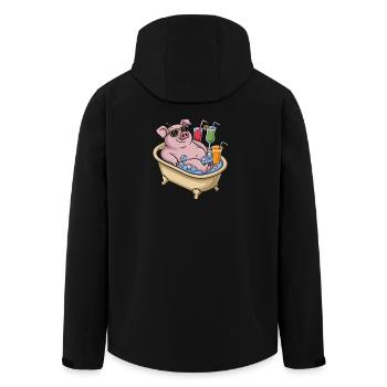 Cochon relaxant dans le bain avec cocktails - Veste softshell homme en polyester recyclé Stanley/Stella - noir - Dos - AI Model Male 185 light (185cm)