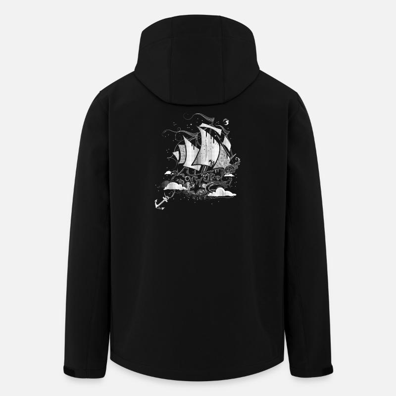fantastique voilier style d’illustration rétro - Veste softshell homme en polyester recyclé Stanley/Stella - noir