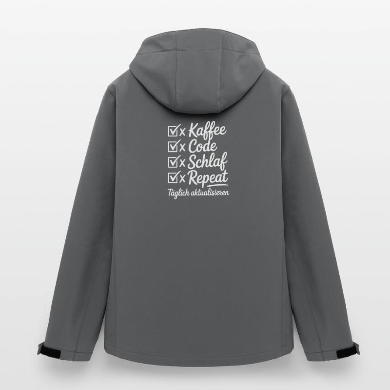 Kaffee Code Schlaf Repeat Tagesroutine Recycelte Männer Softshell-Jacke Discoverer von Stanley/Stella