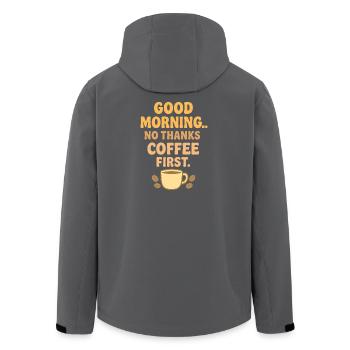 Good morning coffee humor - Men’s Recycled Softshell Jacket by Stanley/Stella - black - Back - AI Model Male 185 light (185cm)