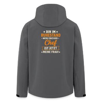 Witziges Ruhestand-Chef-Spruchdesign - Recycelte Männer Softshell-Jacke von Stanley/Stella - Anthrazit - Hinten - AI Model Male 185 light (185cm)