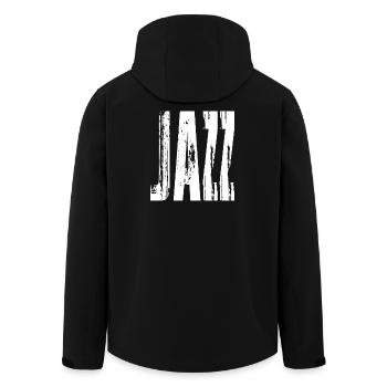 Logo de musique jazz en graisse vieilli Typographie - Veste softshell homme en polyester recyclé Stanley/Stella - noir - Dos - AI Model Male 185 light (185cm)