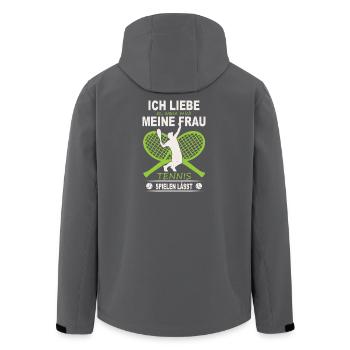 Joueur de tennis offre des tenues de paroles de tennis - Veste softshell homme en polyester recyclé Stanley/Stella - noir - Dos - AI Model Male 185 light (185cm)