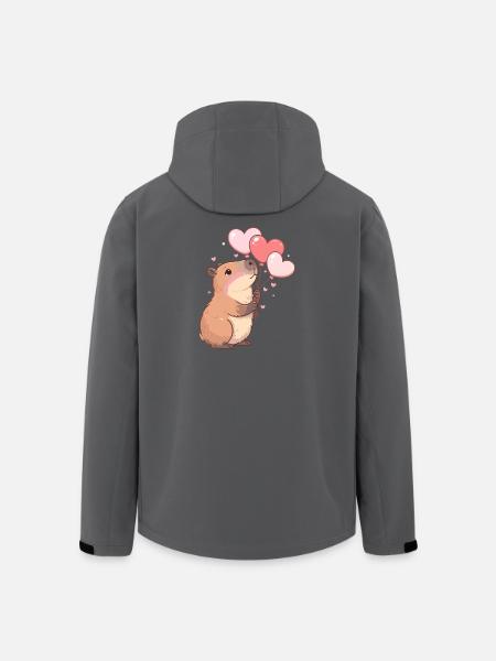Capybara med hjerteballoner – Sød Valentins-motiv - Stanley/Stella herre softshelljakke i genanvendt polyester - sort