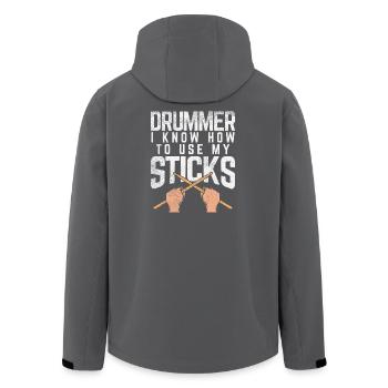 Funny Drummer I Know How To Use My Sticks Art - Recycelte Männer Softshell-Jacke von Stanley/Stella - Anthrazit - Hinten - AI Model Male 185 light (185cm)