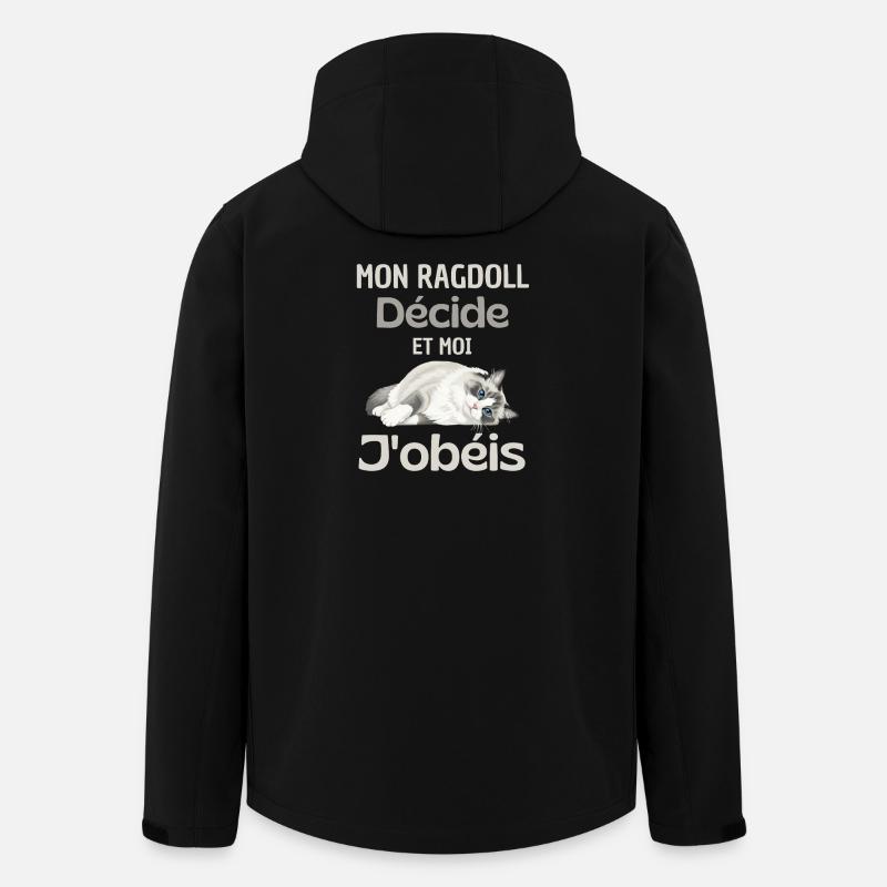 Mon Ragdoll Décide, Moi J’obéis - Veste softshell homme en polyester recyclé Stanley/Stella - noir