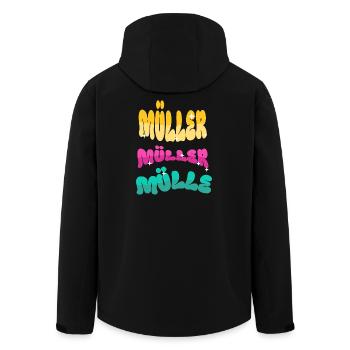 Nom de famille Müller - Veste softshell homme en polyester recyclé Stanley/Stella - noir - Dos - AI Model Male 185 light (185cm)