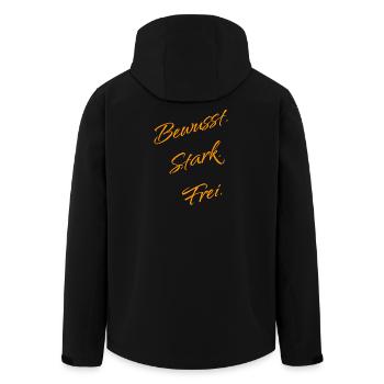 Consciously. Strong. Free. – Mindset Statement - Men’s Recycled Softshell Jacket by Stanley/Stella - black - Back - AI Model Male 185 light (185cm)