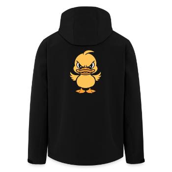 Yellow graphic grumpy duckling - Men’s Recycled Softshell Jacket by Stanley/Stella - black - Back - AI Model Male 185 light (185cm)