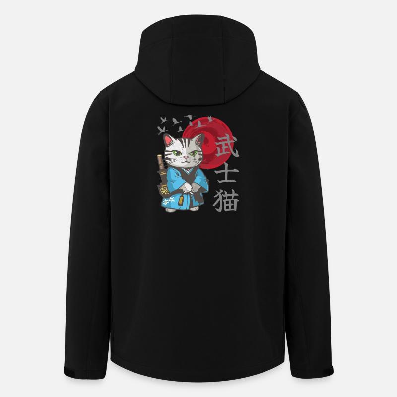 Chat, anime, chaton samouraï japonais - Veste softshell homme en polyester recyclé Stanley/Stella - noir