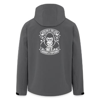 Schrei Gorilla Popcorn Design - Recycelte Männer Softshell-Jacke von Stanley/Stella - Anthrazit - Hinten - AI Model Male 185 light (185cm)