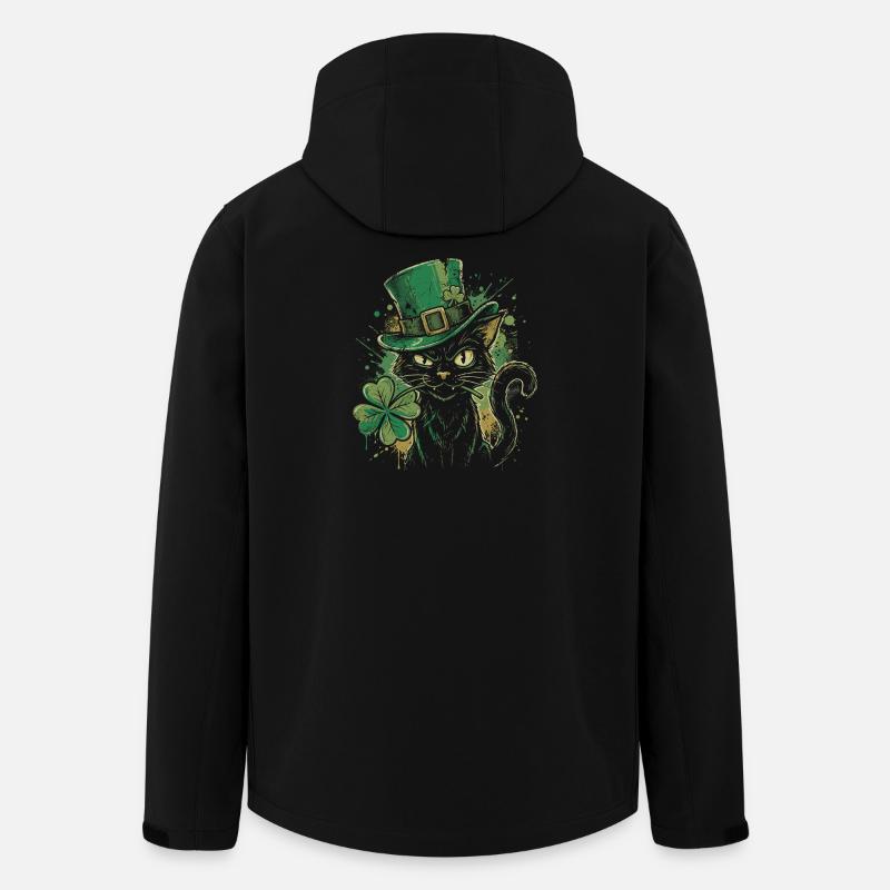 Grüner Katzenschnurrer mit Kleeblatt - Recycelte Männer Softshell-Jacke von Stanley/Stella - Schwarz