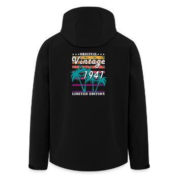 Born in 1941 - Men’s Recycled Softshell Jacket by Stanley/Stella - black - Back - AI Model Male 185 light (185cm)