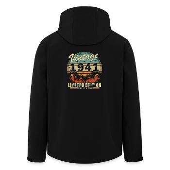 Born in 1941 - Men’s Recycled Softshell Jacket by Stanley/Stella - black - Back - AI Model Male 185 light (185cm)