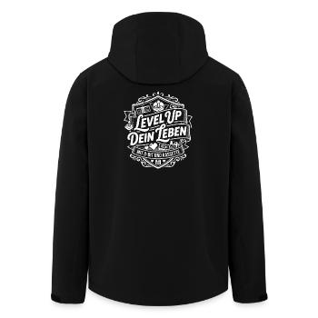 Level Up Dein Leben 8-Bit Kassette - Recycelte Männer Softshell-Jacke von Stanley/Stella - Schwarz - Hinten - AI Model Male 185 light (185cm)