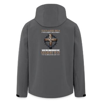 Jésus t’aime Citation chrétienne Étude biblique - Veste softshell homme en polyester recyclé Stanley/Stella - charbon - Dos - AI Model Male 185 light (185cm)