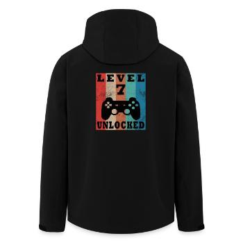Level 7 freigeschaltet Retro-Controller - Recycelte Männer Softshell-Jacke von Stanley/Stella - Schwarz - Hinten - AI Model Male 185 light (185cm)