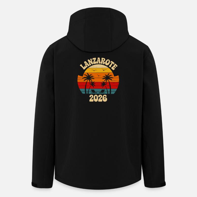 Lanzarote 2026 Sunset Palmen Design - Recycelte Männer Softshell-Jacke von Stanley/Stella - Schwarz