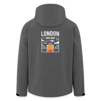 London England Travel Motif City Trip - Men’s Recycled Softshell Jacket by Stanley/Stella - anthracite - Back - AI Model Male 185 light (185cm)