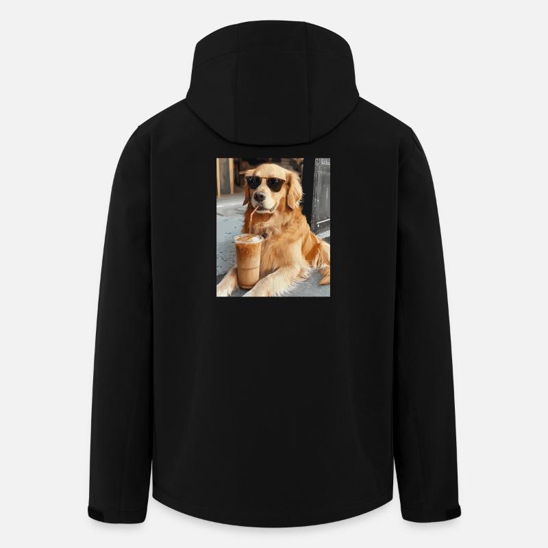 Sonnenbrillenhund Latte-Genuss - Recycelte Männer Softshell-Jacke von Stanley/Stella - Schwarz