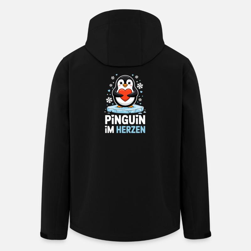 Pingvin i hjertet Søt vinterpingvin med hjerte - Softshelljakke herre i resirkulert polyester Stanley/Stella - svart