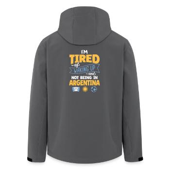 Tired Waking Up Argentina Soccer Fan Humor Art - Men’s Recycled Softshell Jacket by Stanley/Stella - black - Back - AI Model Male 185 light (185cm)