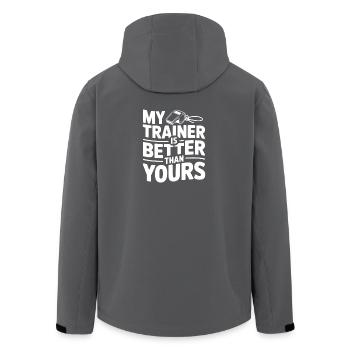 My Trainer is Better Than Yours - Men’s Recycled Softshell Jacket by Stanley/Stella - black - Back - AI Model Male 185 light (185cm)