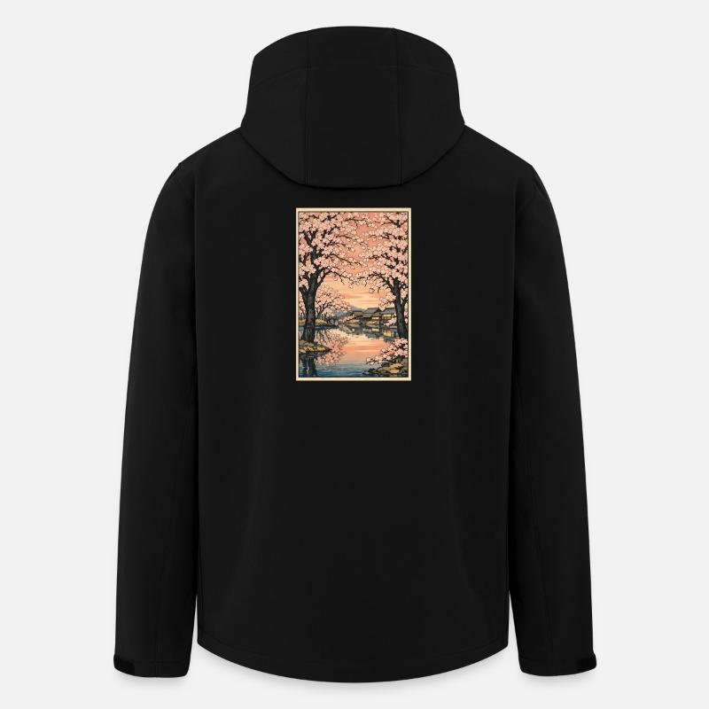 Fleurs traditionnelles de cerisier japonais - Veste softshell homme en polyester recyclé Stanley/Stella - noir
