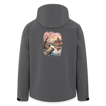 Fleurs traditionnelles de cerisier japonais - Veste softshell homme en polyester recyclé Stanley/Stella - charbon - Dos - AI Model Male 185 light (185cm)