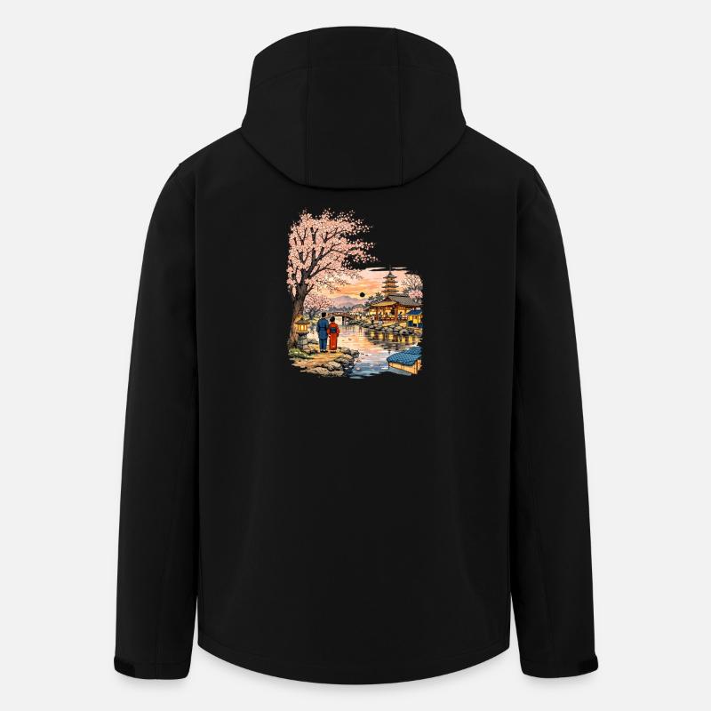 Fleurs traditionnelles de cerisier japonais - Veste softshell homme en polyester recyclé Stanley/Stella - noir