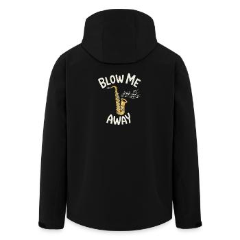 Blow Me Away Saxophone Motif for Saxophonist Jazz - Men’s Recycled Softshell Jacket by Stanley/Stella - black - Back - AI Model Male 185 light (185cm)