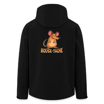 Mouse-Tache Funny Mouse Pun Cartoon Graphic - Men’s Recycled Softshell Jacket by Stanley/Stella - black - Back - AI Model Male 185 light (185cm)
