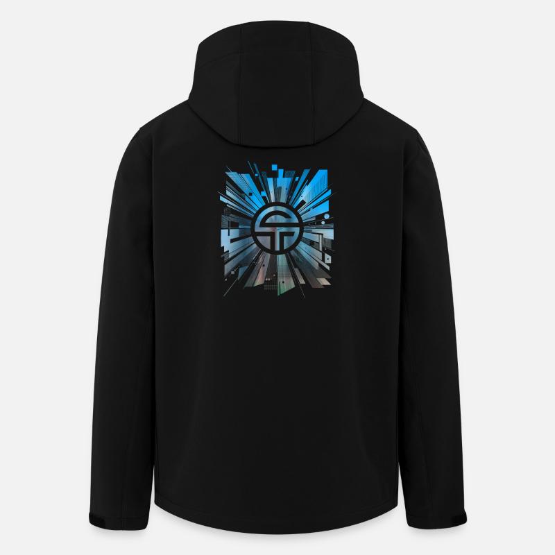 Blaues geometrisches Astrallogo - Recycelte Männer Softshell-Jacke von Stanley/Stella - Schwarz