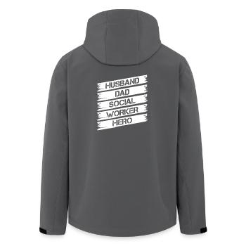 Travailleur social Citation Mari Papa Héros Travail social - Veste softshell homme en polyester recyclé Stanley/Stella - charbon - Dos - AI Model Male 185 light (185cm)