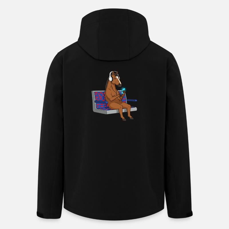 Poney avec un casque sur smartphone - Veste softshell homme en polyester recyclé Stanley/Stella - noir