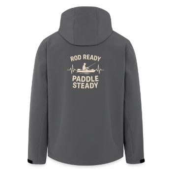 Rod ready, paddle calmly | Kayak Fishing - Men’s Recycled Softshell Jacket by Stanley/Stella - anthracite - Back - AI Model Male 185 light (185cm)