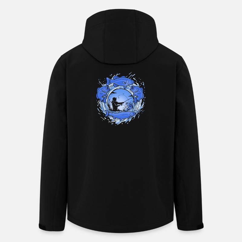 Pêche – graphismes dynamiques de poissons et de pêcheurs - Veste softshell homme en polyester recyclé Stanley/Stella - noir