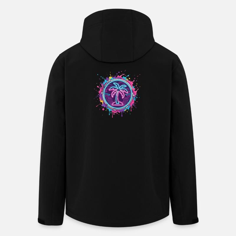 Neon palm tree in cyber circle - Men’s Recycled Softshell Jacket by Stanley/Stella - black
