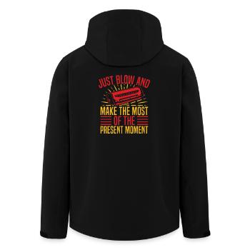Funny Harmonica Player Just Blow & Present Moment - Men’s Recycled Softshell Jacket by Stanley/Stella - black - Back - AI Model Male 185 light (185cm)