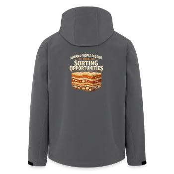 De la terre ? Non, chance de tri | Humour en géologie - Veste softshell homme en polyester recyclé Stanley/Stella - charbon - Dos - AI Model Male 185 light (185cm)