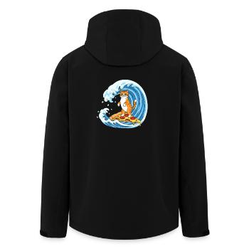Surfer cat on pizza wave - Men’s Recycled Softshell Jacket by Stanley/Stella - black - Back - AI Model Male 185 light (185cm)